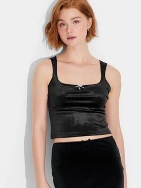 WILD FABLE Black Velvet Tank with Silver Bow - Size Medium